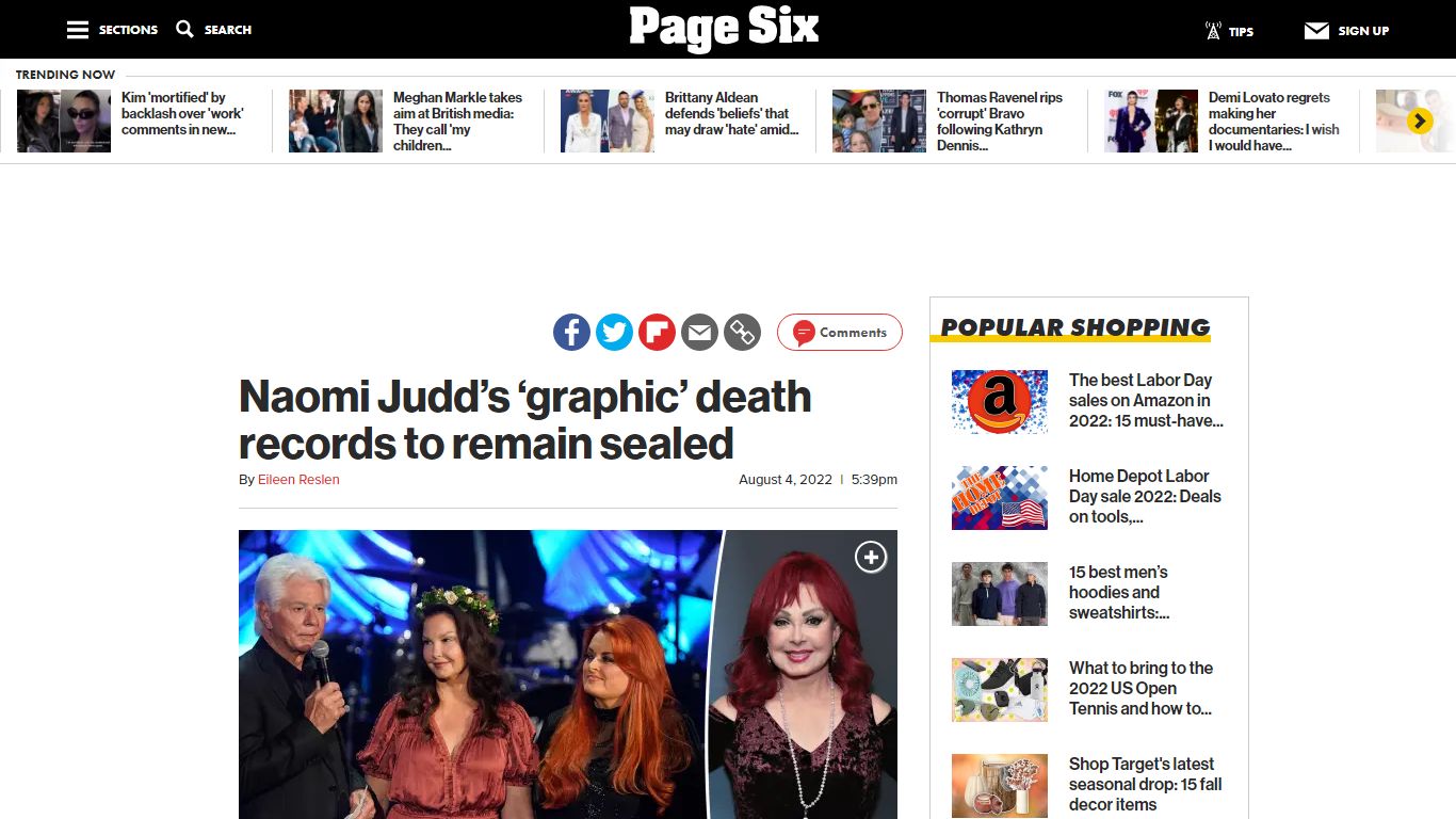 Naomi Judd’s ‘graphic’ death records to remain sealed